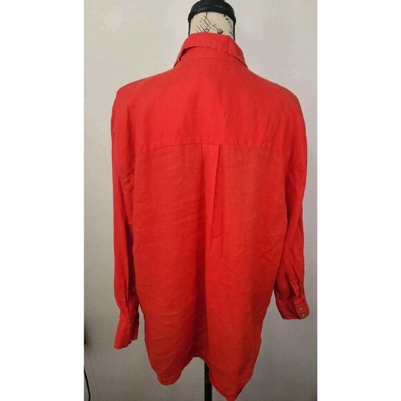 Christian Siriano 100% Linen Button Up Shirt Sz Small Red Pockets Long Sleeves - Picture 6 of 10